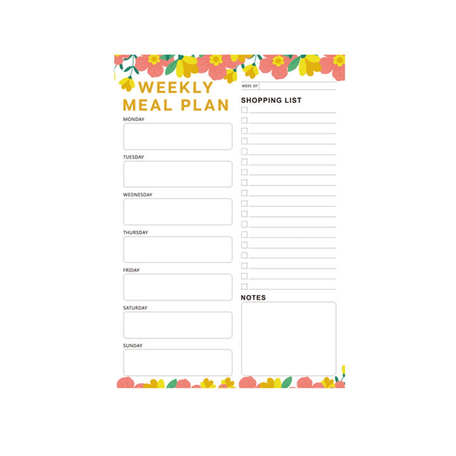 HES Fridge Planner Notepad Recipe Planning Notepad Floral