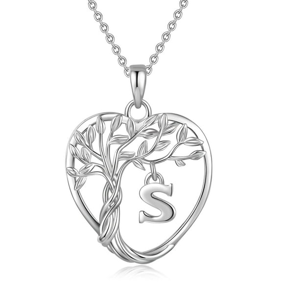 HESHPAWS 925 Sterling Silver Eternal Tree of Life Necklace for Women A-Z Initial Letter Necklace,Anniversary Birthday Jewelry Gifts