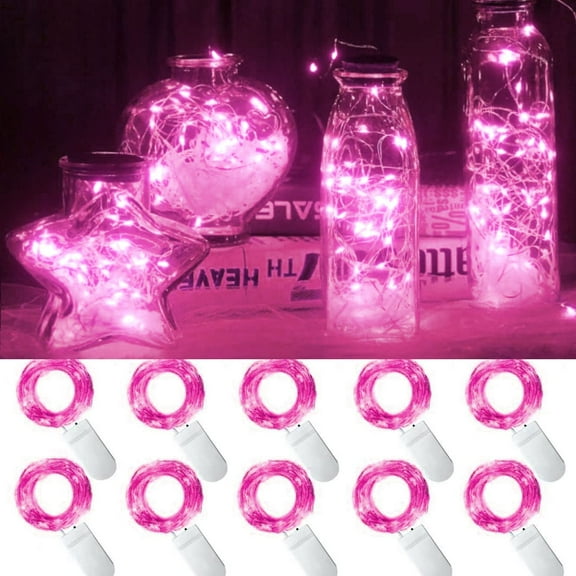 HESHENG 10 Pack Fairy Lights Battery Operated String Lights with 20 Micro LEDs on 2m Copper Wire Starry String Lights for DIY Party Christmas Costume Wedding Table Decorations, Pink