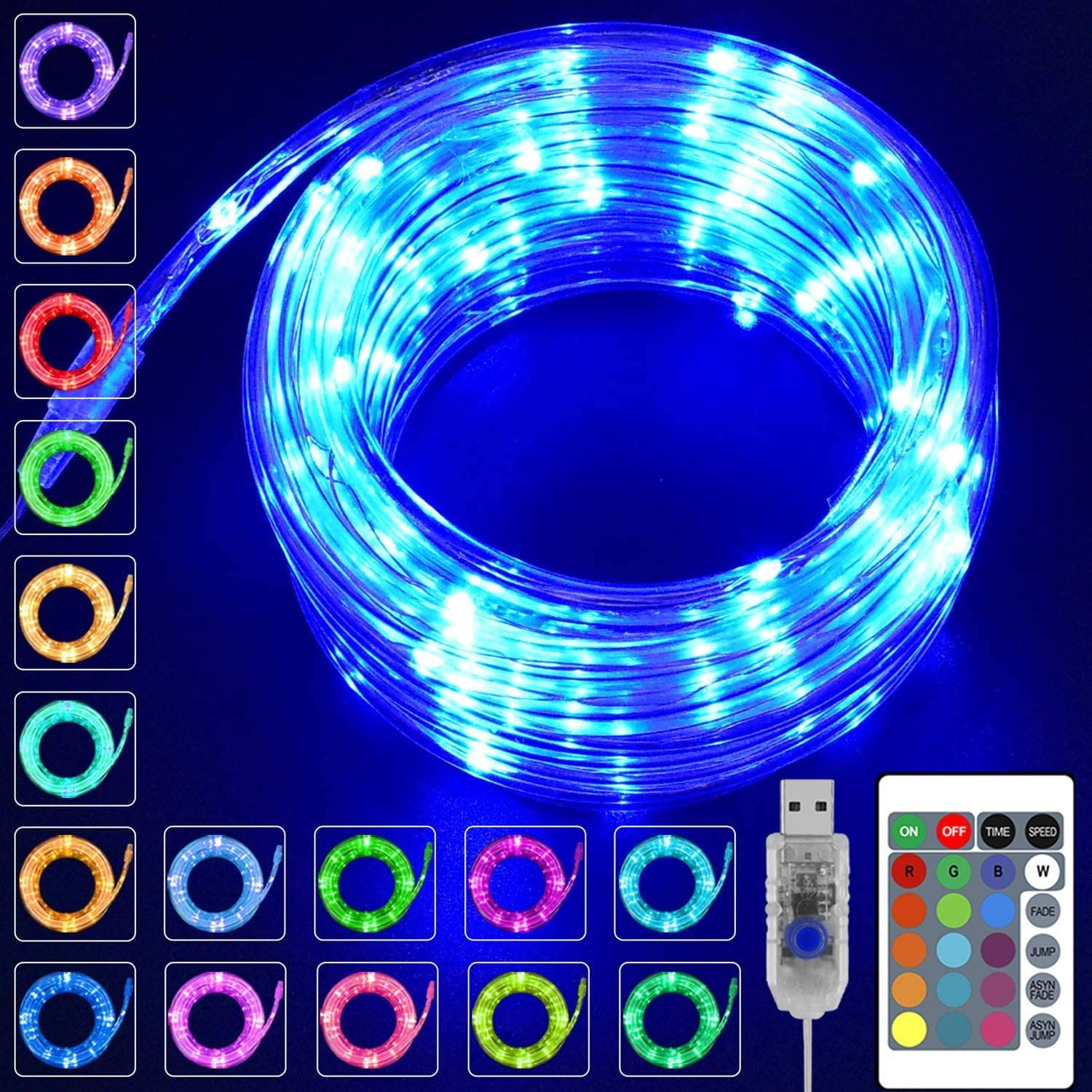 Surprise Led Rope HESHENG 100 LEDs Rope Lights, 33ft 16 Colors Changing Lights with ...