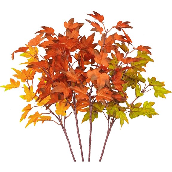 HESHENG 16Pcs Artificial Maple Leaves Branches Fake Fall Leaves Stems Plants Outdoor Greenery for Home Kitchen Farmhouse Thanksgiving Table Centerpiece Fireplace Decor