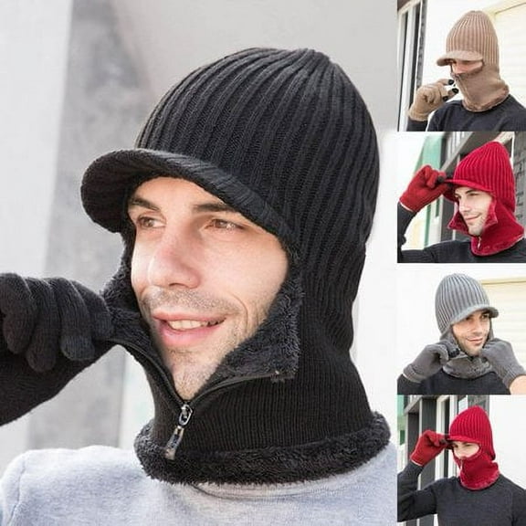 HESHENG 2 in 1 Winter Hats Scarf Set Warm Knit Hats Cap Neck Warmer Winter Hat & Scarf for Men Women Outdoor Sports, Khaki