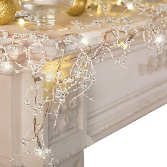 HESHENG 2M Christmas Berry Beaded Garland String Lights Pearl Warm LED Lights Festive Lighted Battery Operated Indoor Garland for Home Party Decor, White