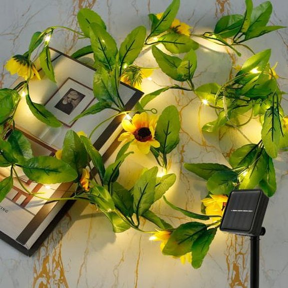 HESHENG 2M Sunflower Solar Copper Wire Light Led Outdoor Garden Decoration Light Green Leaf Solar String Light Home Garden Wedding Party Decor