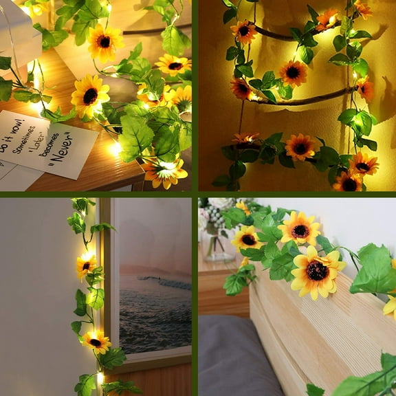 HESHENG 2M Sunflower Solar Copper Wire Light Led Outdoor Garden Decoration Light Green Leaf Solar String Light Home Garden Wedding Party Decor
