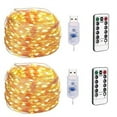 thumbnail image 1 of HESHENG 2Pack 50 LED Copper Wire String Lights USB String Lights with Remote 8 Modes Lights Watertight Remote Control Timer, Warm White, 1 of 10