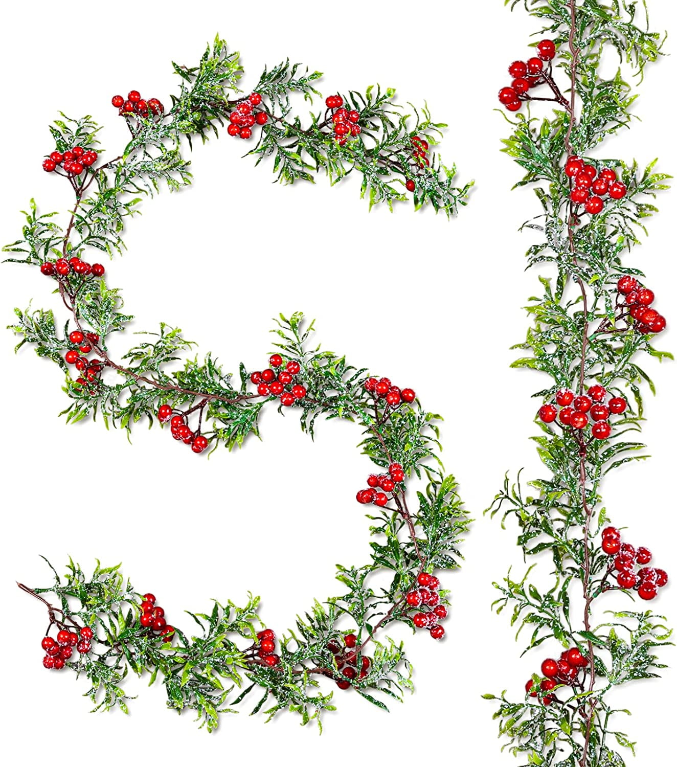 HESHENG 2Pcs Christmas Garland 10.5Ft Red Berry Artificial Vine Snow Cypress Pine Garland Hanging Berry Wire Vine for Indoor Outdoor Home Wedding Winter Party Dinner Door Frame Backdrop Decor