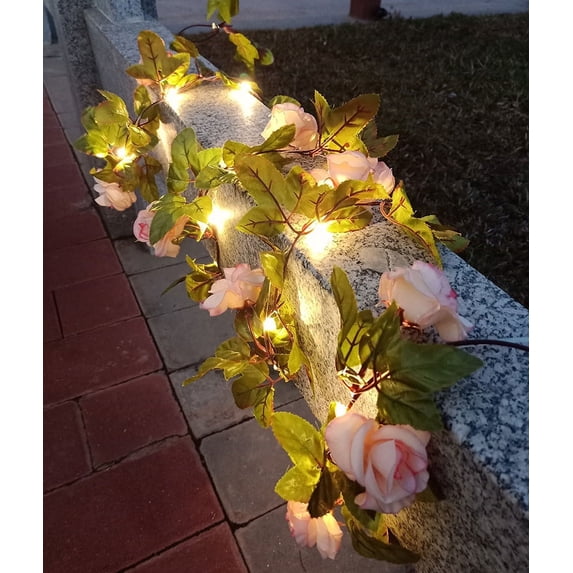 HESHENG 2m LED String Lights Artificial Vine Battery Powered Rose Flower Christmas Garland Fairy Lights for Valentines Christmas Wedding Home Party Decor