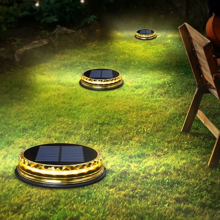 HESHENG 4 PACK 17LED Solar Powered Ground Lights Floor Decking Outdoor Garden Lawn Pathway Path Lamps, Warm White Light