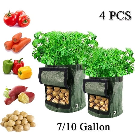 HESHENG 4PCS 7 Gallon Potato Grow Bag Vegetables Planter Bags Planting Gardening Accessory with Handles and Access Flap