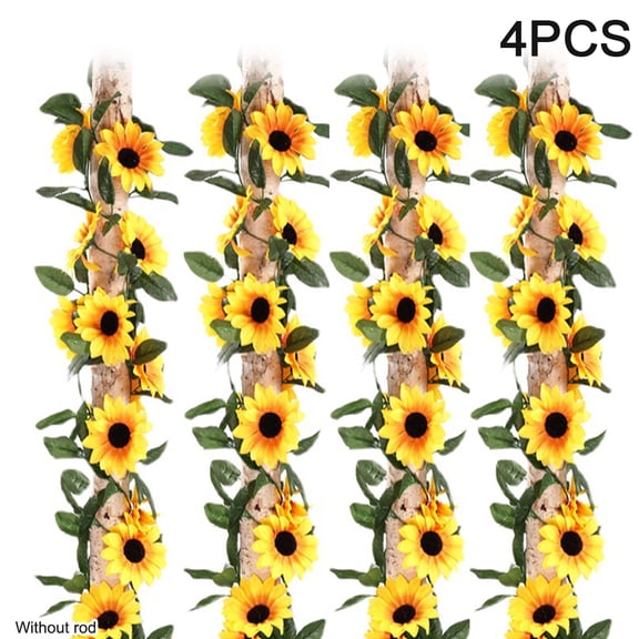 HESHENG 4Pack Home Decor Artificial Sunflower Vine Wall Hanging Realistic Balcony With Leaves