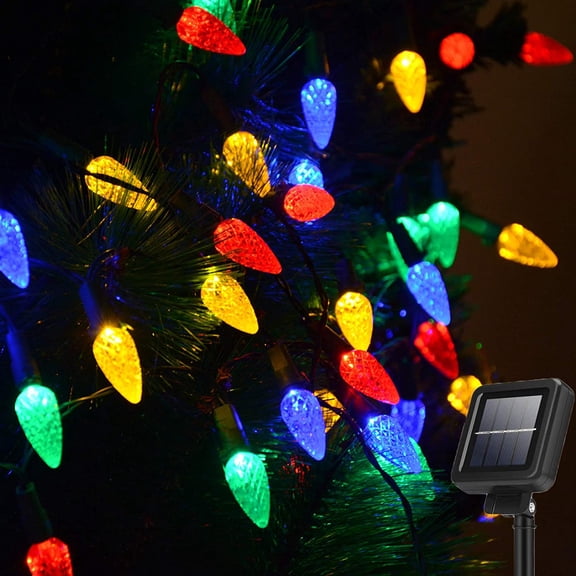HESHENG 50 LED Solar Christmas String Lights Outdoor Solar Powered Fairy Lights C6 Strawberry Christmas Lights for Bushes Wall Fence Roof Backyard Door Porch Trees Decorations
