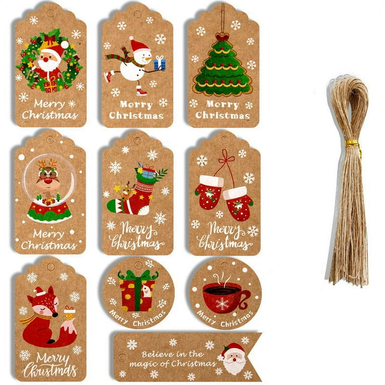 HESHENG 50 Pieces Christmas Kraft Paper Gift Tags Snowman Santa