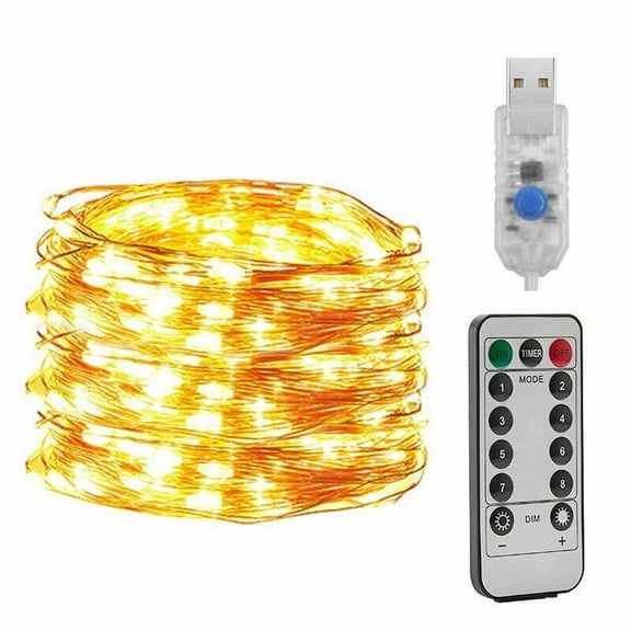 HESHENG 50LED 16ft Copper Wire String Lights USB Plug-in Fairy Lights with Remote 8 Modes Lights Waterproof Christmas Ornament Home Wedding Decor, Warm White