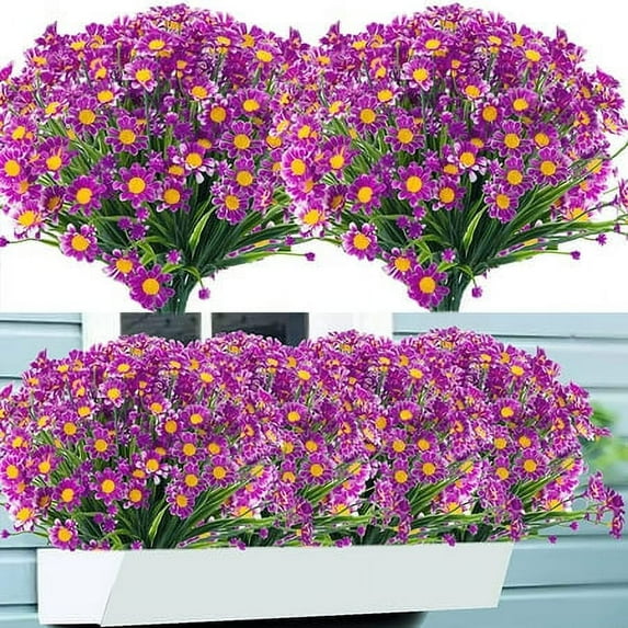 HESHENG 8 Bundles Artificial Daisy Mums Flowers Outdoor Fake Fall Flowers for Decoration No Fade Faux Plastic Autumn Flower Garden Porch Window Box Decor(Fuchsia)