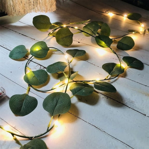 HESHENG Artificial Eucalyptus Green Leaf String Lights Holiday Ivy Vine Garland Light For Wedding Christmas Decor, 50LED Holiday Lighting