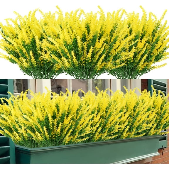 HESHENG Artificial Outdoor Lavender Flowers 12 Bundles No Fade UV Resistant Fake Plastic Flowers Faux Plants for Garden Porch Window Box Wedding Indoor Home Decor