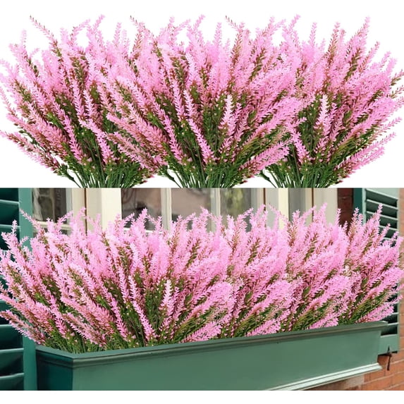 HESHENG Artificial Outdoor Lavender Flowers 12 Bundles No Fade UV Resistant Fake Plastic Flowers Faux Plants for Garden Porch Window Box Wedding Indoor Home Décor