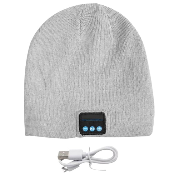 HESHENG Bluetooth 5.0 Beanie Wireless Music Listening Handsfree Headphone Hat Winter Warm Knitted Cap, Light Grey