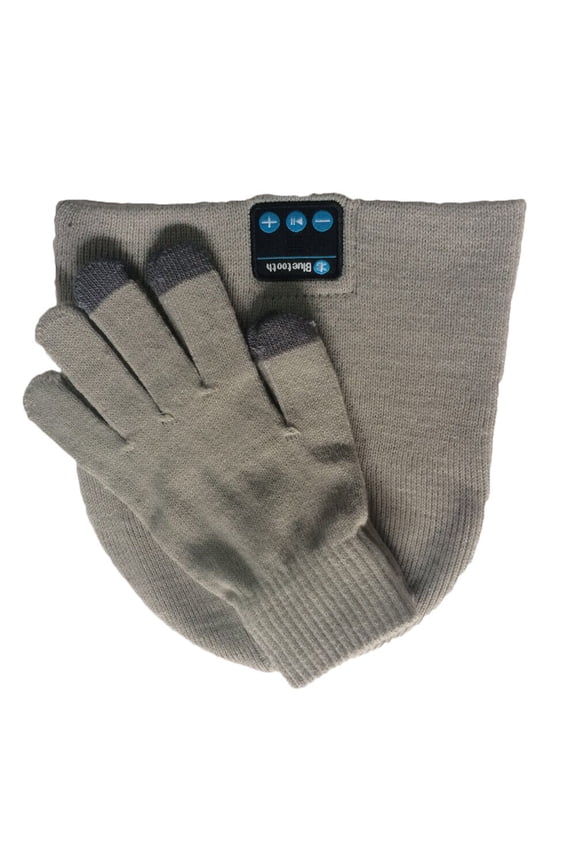 HESHENG Bluetooth Music Beanie Hat Wireless Headphone Cap Handsfree Speaker Mic with Gloves for Unisex Winter Warm, Gray