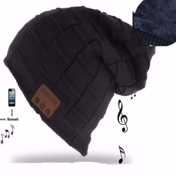 HESHENG Bluetooth Wireless Beanie Knitted Cap Plus Velvet Winter Warm Hat Headset Speaker Mic Hands-free Unisex Hat