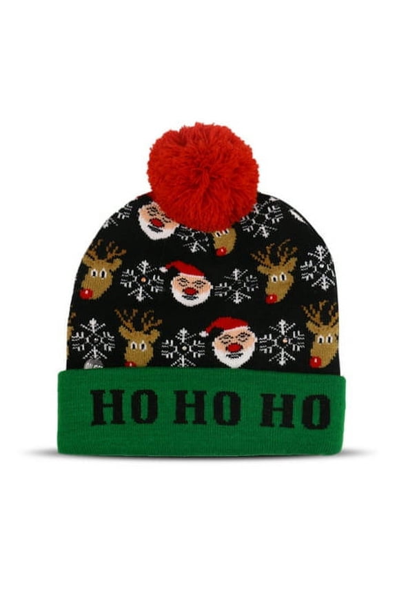 HESHENG Christmas LED Hat Xmas Glowing Knitted Beanie Battery Powered LIght Up Cap for Adults and Kids, Black