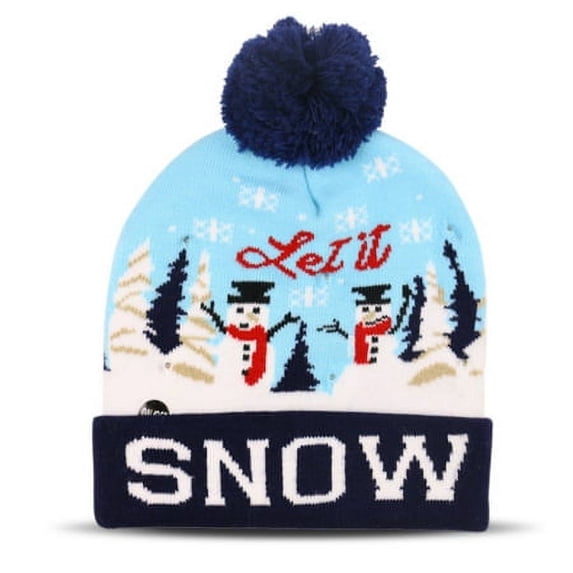 HESHENG Christmas LED Hat Xmas Glowing Knitted Beanie Battery Powered LIght Up Cap for Adults and Kids, Lake Blue