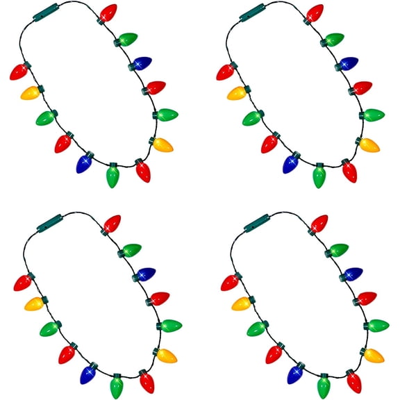 HESHENG Christmas Light up Necklace, 40'' Christmas Party Favor Accessory Ornament for Kids and Adults, Xmas Gift, 4 Pack