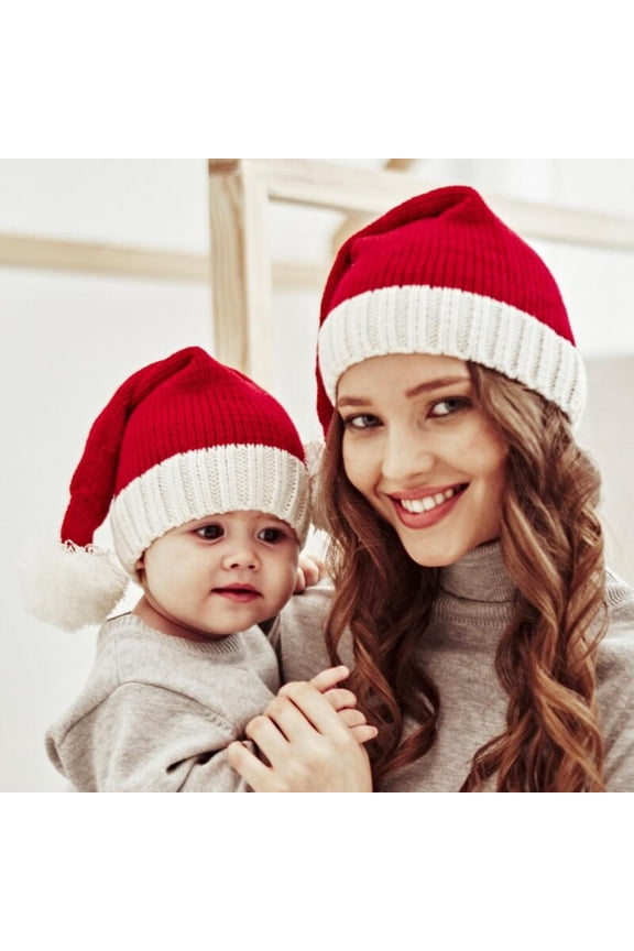 HESHENG Christmas Mother Kids Hat for Girls Boys Autumn Winter Baby Warm Knitted Kids Cap Elastic Family Parent Children Hats
