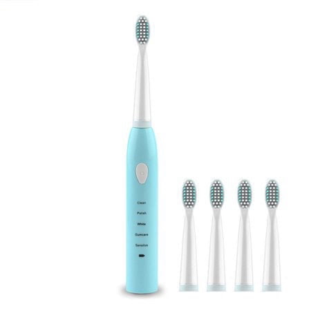 HESHENG Electric Toothbrush USB Rechargeable Toothbrush High Frequency Little Noise Timing Toothbrush 5 modes Adjustable Waterproof 4 Brush Heads, Blue