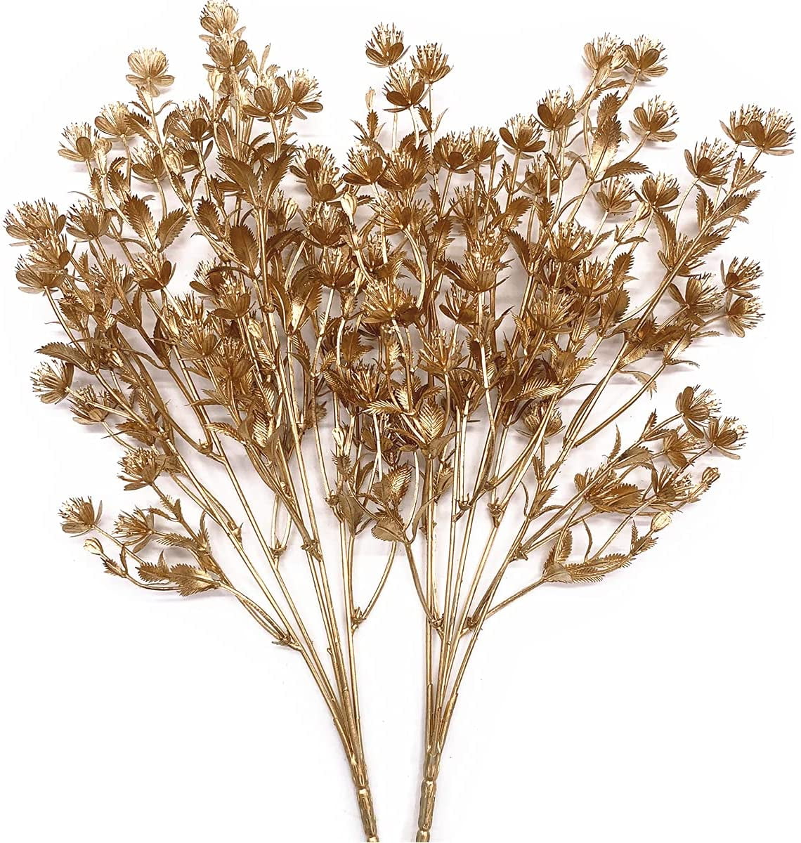 HESHENG Gold Baby Breath Artificial Christmas Flowers, Gypsophila for Wedding Bridal Bouquet Party Indoor DIY Home Hall Table Centerpieces Decoration, 2Pcs