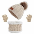 thumbnail image 1 of HESHENG Kids Girls Boys Pom Pom Hat Cap with Scarf Gloves Set Winter Warm Knitted Hat Christmas Gift for 1-5 Years Kids, Beige, 1 of 6
