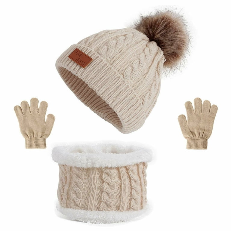 HESHENG Kids Winter Warm Beanie Hat Scarf Gloves Set Thermal  display picture 3
