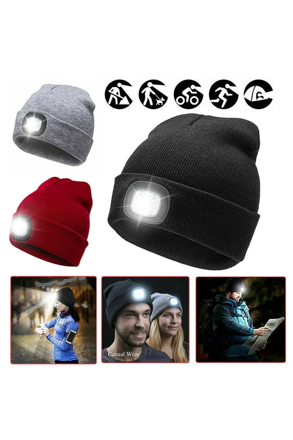 HESHENG LED Beanie Hat Flashlight Comfortable Woolen Yarn LED Beanie Hat with Light for Outdoor