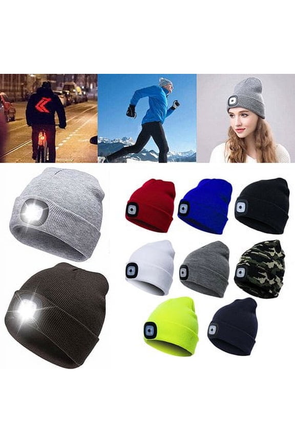 HESHENG LED Beanie Hat, Hands-Free Warm Winter Knitted Hat LED Flashlight, Gray