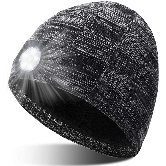 HESHENG LED Beanie Torch Hat with Light Men Women Hat Winter Warm Headlamp Cap with 3 Brightness Levels 5 Bright LED for Camping Fishing, Gray