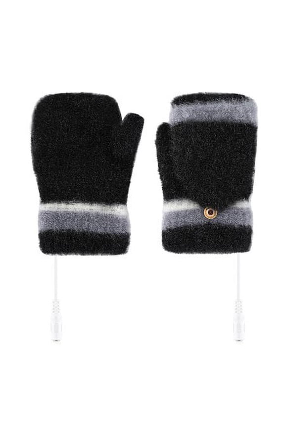 HESHENG Laptop Women Man USB Heated Mitten Full&Half Finger Winter Warm Knit Hand Gloves, Black