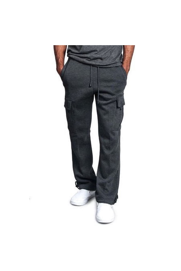 HESHENG Mens Jogger Gym Heavy Weight Fleece Cargo Pocket Sweat Pants Drawstring Trousers M-3XL