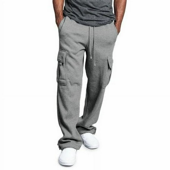HESHENG Mens Jogger Gym Heavy Weight Fleece Cargo Pocket Sweat Pants Drawstring Trousers M-3XL