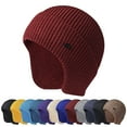 thumbnail image 1 of HESHENG Mens Peaked Knit Winter Warm Fleece Lined Cap Hat Beanie Ear Flaps Earmuff Work Outdoor Sports Cycling Hiking Running (Wine Red), 1 of 7