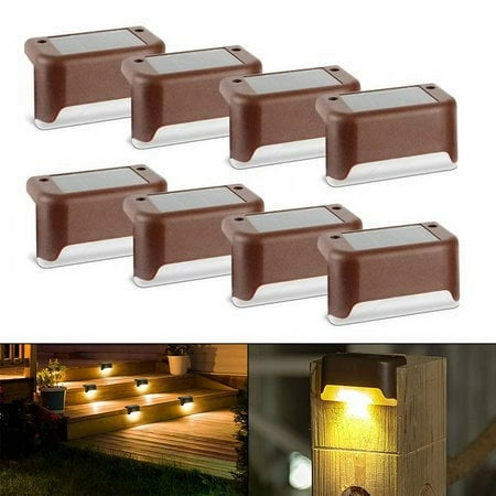 HESHENG Solar Deck Lights Outdoor, Solar Step Lights LED Waterproof Solar Fence Lights Stair Lights for Railing, Deck, Patio, Yard, Post and Driveway Brown 8pc