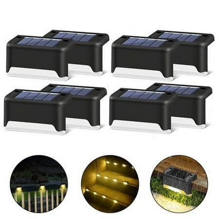 HESHENG Solar Deck Lights Outdoor, Solar Step Lights LED Waterproof Solar Fence Lights Stair Lights for Railing, Deck, Patio, Yard, Post and Driveway Black 8pc