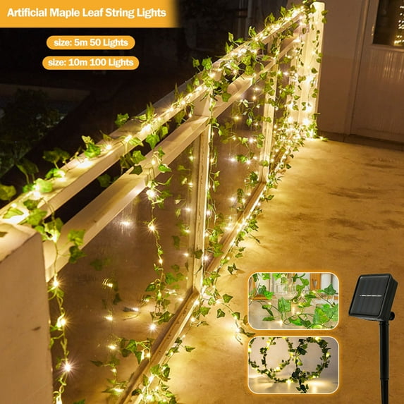 HESHENG Solar Lamp Artificial Maple Leaf String Lights LED Solar Powered Fake Ivy String Light Wreath Ivy League 5M