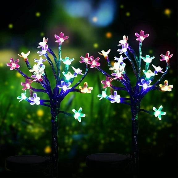 HESHENG Solar Lights Outdoor Decorative - LED Solar Fairy Landscape Tree Lights, Beautiful Flower Lights for Pathway Patio Yard Deck Walkway Christmas Party Decor 2Pack