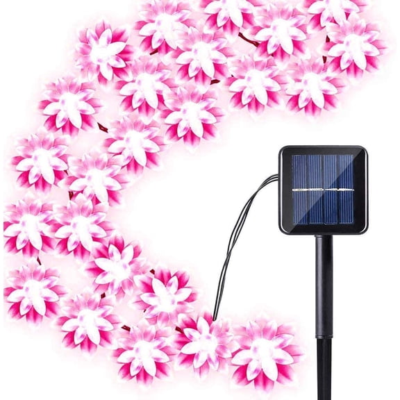 HESHENG Solar Lotus Flowers String Lights, Waterproof 40ft 100LEDs Lights Fairy Lights Outdoor 8 Modes Festival Lighting for Patio Yard Tree Wedding Party Christmas Decoration, Pink