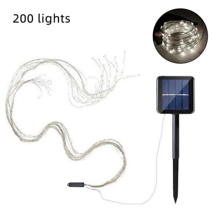 HESHENG Solar Waterfall LED Window Curtain Lights String Fairy Light Wedding Home Garden Christmas Wedding Decor, 200LEDs Silver Wire