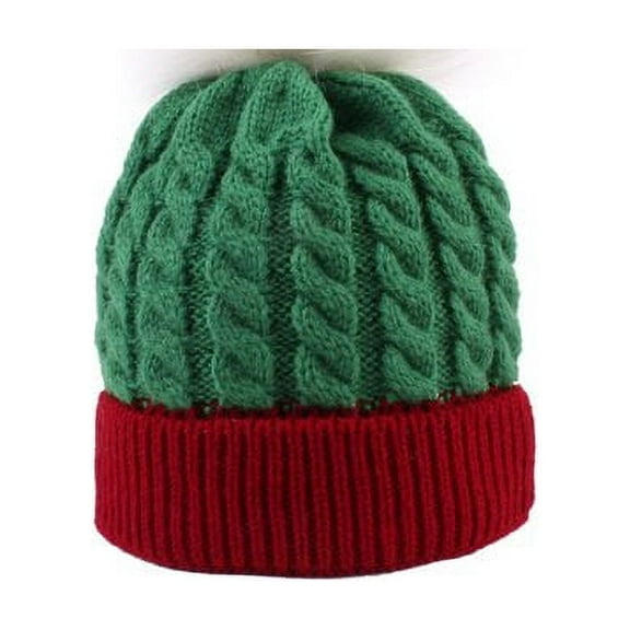 HESHENG Toddler Baby Boy Girls Christmas Beanie Cap Color Block Winter Warm Cable Knit Hat, Green&Red