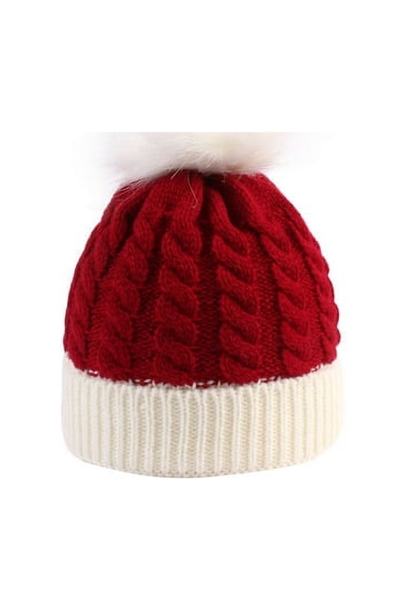 HESHENG Toddler Baby Boy Girls Christmas Beanie Cap Color Block Winter Warm Cable Knit Hat, Red