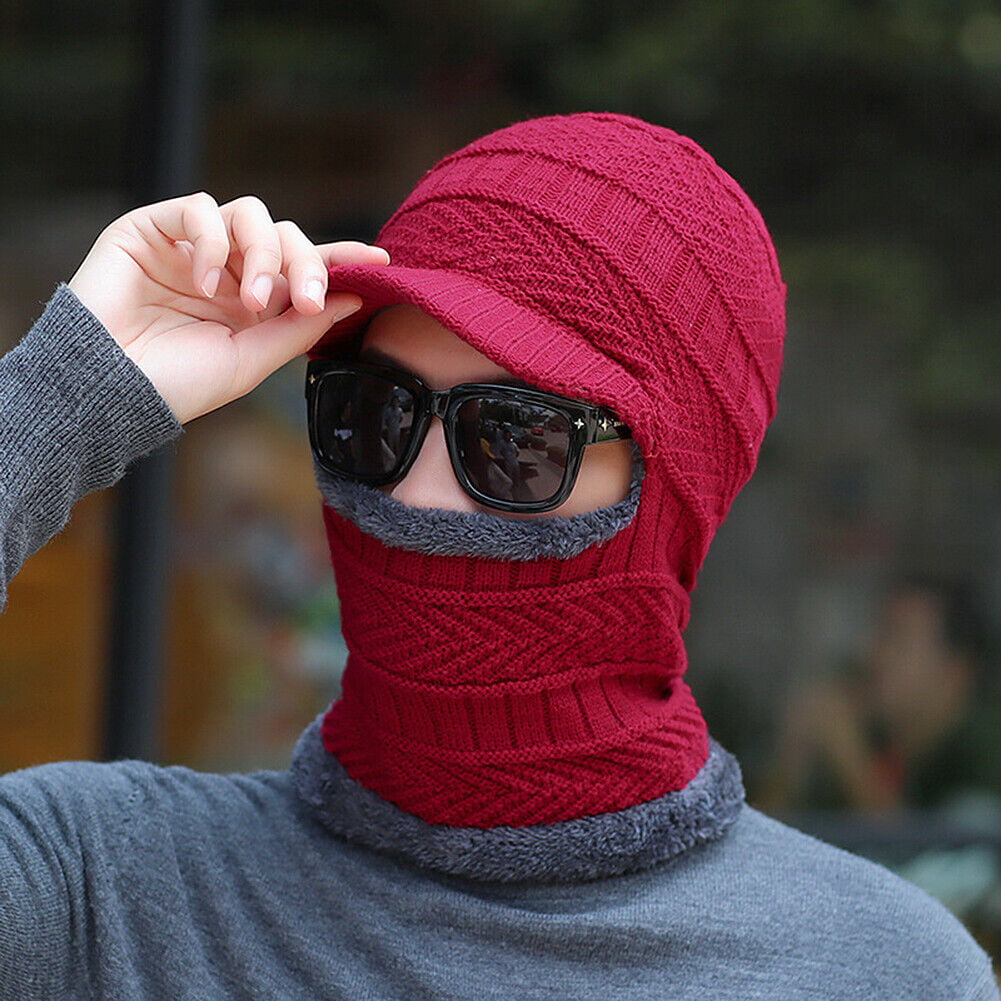 Unisex Hood Face Red Proof Balaclava Scarf Knitted Hat, Cover Beanie Cycling UV Hat Wind Full Protect HESHENG Hat Motorcycle