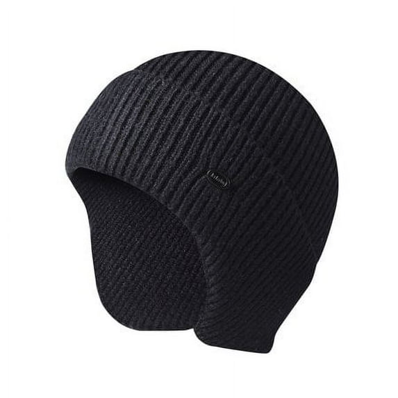 HESHENG Unisex Men Winter Windproof Knitted Wool Beanie Hat Ear Flap Ear Protector Cycling Ski Skull Cap- Dark gray